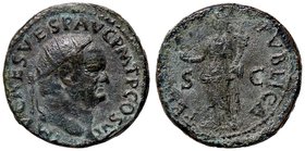 ROMANE IMPERIALI - Vespasiano (69-79) - Dupondio - Testa radiata a d. /R La Felicità stante a s. con caduceo e cornucopia C. 154 (AE g. 11,66)
BB