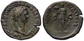 ROMANE IMPERIALI - Domiziano (81-96) - Dupondio - Testa radiata a d. /R Il Buon Evento stante a s. con spighe, papavero e cesto di frutta C. 107 (AE g...