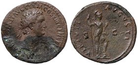 ROMANE IMPERIALI - Domiziano (81-96) - Asse - Testa laureata a d. /R Il Valore stante a d. con lancia e parazonium posa un piede su un elmo C. 647 (AE...