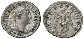 ROMANE IMPERIALI - Traiano (98-117) - Denario - Testa laureata a d. /R La Vittoria seminuda stante di fronte con corona e palma C. 240; RIC 58 (AG g. ...
