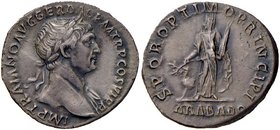 ROMANE IMPERIALI - Traiano (98-117) - Denario - Testa laureata a d. /R L'Arabia stante a s. con ramo e una canna; ai suoi piedi, un cammello C. 89 (AG...