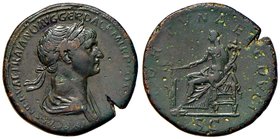 ROMANE IMPERIALI - Traiano (98-117) - Sesterzio - Busto laureato a d. /R La Fortuna seduta a s. con timone e cornucopia C. 164 (AE g. 21,27)
BB+
