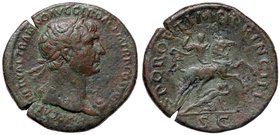 ROMANE IMPERIALI - Traiano (98-117) - Sesterzio - Busto laureato a d. /R Traiano su cavallo al galoppo a d.; a terra, un nemico C. 503 (AE g. 24,05) P...