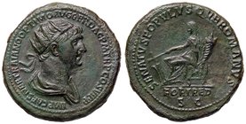 ROMANE IMPERIALI - Traiano (98-117) - Dupondio - Busto radiato a d. /R La Fortuna seduta a s. con timone e cornucopia C. 160; RIC 653 (AE g. 15,23) Ri...