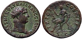 ROMANE IMPERIALI - Traiano (98-117) - Dupondio - Testa radiata a d. /R L'Abbondanza seduta a s. con scettro ed il gomito s. appoggiato alla sedia C. 6...