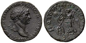 ROMANE IMPERIALI - Traiano (98-117) - Asse - Testa laureata a d. /R La Vittoria stante a s. con ramo di palma presso un trofeo alla cui base ci sono d...
