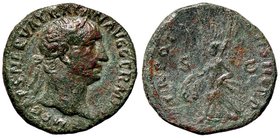 ROMANE IMPERIALI - Traiano (98-117) - Asse - Testa laureata a d. /R La Vittoria andante a s. con palma e scudo C. 628 (AE g. 11,15)
BB+