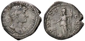 ROMANE IMPERIALI - Adriano (117-138) - Denario - Busto laureato e drappeggiato a d. /R Pallade stante a s. con patera e lancia; ai suoi piedi, un alta...