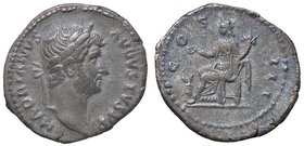 ROMANE IMPERIALI - Adriano (117-138) - Denario - Testa laureata a d. /R L'Abbondanza seduta a s. con papavero e cornucopia, ai suoi piedi un modio con...