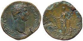 ROMANE IMPERIALI - Adriano (117-138) - Sesterzio - Busto laureato a d. /R La Felicità seminuda stante a s. con palma e cornucopia; ai suoi piedi due i...