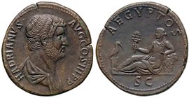 ROMANE IMPERIALI - Adriano (117-138) - Sesterzio - Busto drappeggiato a d. /R L'Egitto sdraiato a s. sopra un paniere, ai suoi piedi un ibis sopra una...