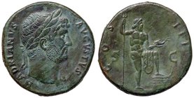 ROMANE IMPERIALI - Adriano (117-138) - Sesterzio - Testa laureata a d. /R Nettuno stante a d. con piede su una prua, tridente e delfino C. 308 (AE g. ...