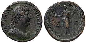 ROMANE IMPERIALI - Adriano (117-138) - Sesterzio - Testa laureata a d. /R La Clemenza stante a s., con patera e scettro C. 509; RIC 703 (AE g. 28,56)...