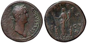 ROMANE IMPERIALI - Adriano (117-138) - Sesterzio - Busto laureato a d. /R La Felicità con lunghi vestiti stante a s. con palma e cornucopia; ai suoi p...