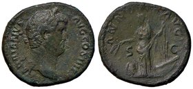 ROMANE IMPERIALI - Adriano (117-138) - Asse - Testa laureata a d. /R L'Abbondanza stante a s. con due spighe e timone tra modio e galera C. 165 (AE g....
