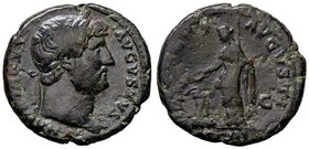 ROMANE IMPERIALI - Adriano (117-138) - Asse - Testa laureata a d. /R La Salute stante a s. alimenta un serpente che si erge da altare C. 1357 (AE g. 1...
