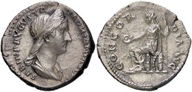 ROMANE IMPERIALI - Sabina (moglie di Adriano) - Denario - Busto drappeggiato e diademato a d. /R La Concordia seduta a s. con patera e scettro C. 24; ...