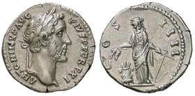 ROMANE IMPERIALI - Antonino Pio (138-161) - Denario - Busto laureato a d. /R L'Abbondanza stante a s. con due spighe e un'ancora; a s. un modio C. 283...