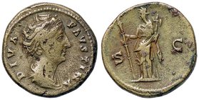 ROMANE IMPERIALI - Faustina I (moglie di A. Pio) - Asse - Busto drappeggiato a d. /R Vesta stante a s. con il palladio e torcia C. 269 (AE g. 14,05)
...