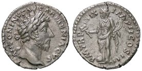 ROMANE IMPERIALI - Marco Aurelio (161-180) - Denario - Testa laureata a d. /R Cerere stante a s. con caduceo e cornucopia; ai piedi, un globo C. 476; ...