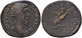 ROMANE IMPERIALI - Marco Aurelio (161-180) - Sesterzio - Testa a d. /R Marco Aurelio con scettro su aquila con fulmine tra le zampe in volo a d. C. 94...