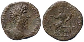 ROMANE IMPERIALI - Marco Aurelio (161-180) - Sesterzio - Testa laureata a d. /R L'Equità seduta a s. con bilancia e cornucopia C. 820 (AE g. 23,1)
qB...