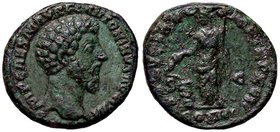 ROMANE IMPERIALI - Marco Aurelio (161-180) - Asse - Testa a d. /R La Salute stante a s. alimenta un serpente che si erge da altare C. 566 (AE g. 10,45...