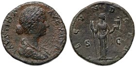ROMANE IMPERIALI - Faustina II (moglie di M. Aurelio) - Sesterzio - Busto drappeggiato a d. /R La Fecondità stante a d. con scettro e infante C. 100 (...