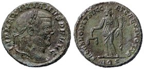 ROMANE IMPERIALI - Massimiano Ercole (286-310) - Follis (Aquileia) - Testa laureata a d. /R La Moneta con bilancia e cornucopia RIC 29b; P.Z. 36 (MI g...