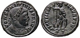 ROMANE IMPERIALI - Costantino I (306-337) - Follis ridotto (Ticinum) - Busto laureato e corazzato a d. /R Marte stante a d. con lancia e scudo C. 333 ...