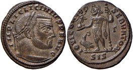 ROMANE IMPERIALI - Licinio I (308-324) - Follis (Siscia) - Testa laureata a d. /R Giove stante a s. con Vittoria e scettro; ai suoi piedi un'aquila co...