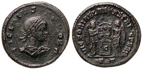ROMANE IMPERIALI - Licinio II (317-324) - Follis ridotto (Ticinum) - Busto laureato e drappeggiato a d. /R Due Vittorie affrontate depositano una coro...