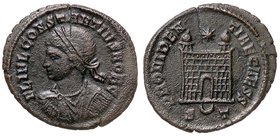 ROMANE IMPERIALI - Costanzo II (337-361) - AE 3 (Ticinum) - Busto diademato e corazzato a s. /R Porta da campo aperta sormontata da due torri ed una s...