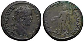 ROMANE PROVINCIALI - Caracalla (198-217) - AE 28 (Tracia - Traianopolis) - Busto laureato a d. /R Dionysos con Thyrsos e grappolo d'uva a s. una pante...
