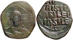 BIZANTINE - Basilio II e Costantino VIII (975-1025) - Follis (attribuito) - Cristo nimbato di fronte /R Scritta entro cerchio perlinato Sear 1813 (AE ...