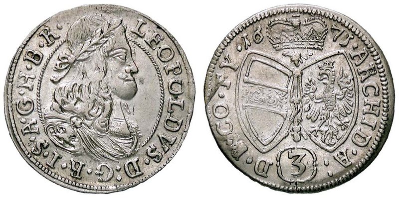 ESTERE - AUSTRIA - Leopoldo I (1658-1705) - 3 Kreuzer 1671 Kr. 1245 AG
SPL