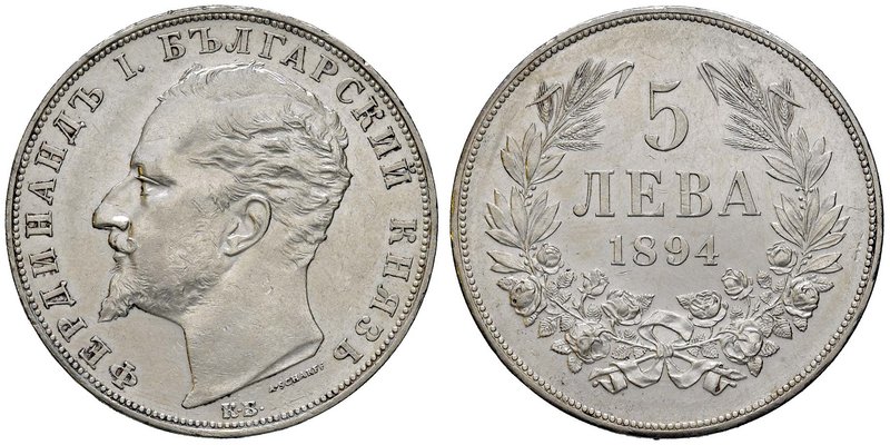ESTERE - BULGARIA - Ferdinando I (1887-1918) - 5 Leva 1894 KB Kr. 18 AG Abilment...