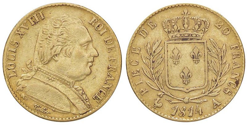 ESTERE - FRANCIA - Luigi XVIII (1814-1824) - 20 Franchi 1814 A Kr. 706.1 AU
BB+
