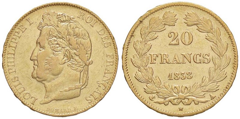 ESTERE - FRANCIA - Luigi Filippo I (1830-1848) - 20 Franchi 1838 A Kr. 750.1 AU...