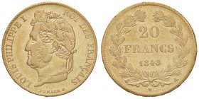 ESTERE - FRANCIA - Luigi Filippo I (1830-1848) - 20 Franchi 1840 A Kr. 750.1 AU
qSPL/BB