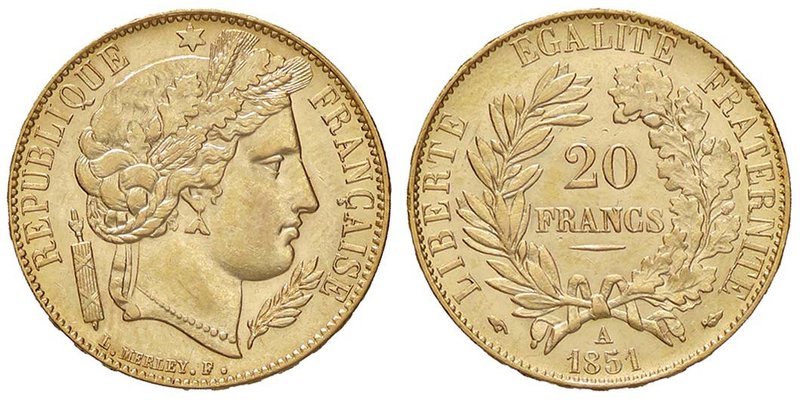ESTERE - FRANCIA - Seconda Repubblica (1848-1852) - 20 Franchi 1851 A Kr. 762 AU...