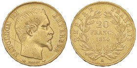 ESTERE - FRANCIA - Napoleone III (1852-1870) - 20 Franchi 1854 A - Testa nuda Kr. 781.1 AU
BB/qSPL