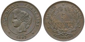 ESTERE - FRANCIA - Terza Repubblica (1870-1940) - 5 Centesimi 1897 A Kr. 821.1 CU
bello SPL