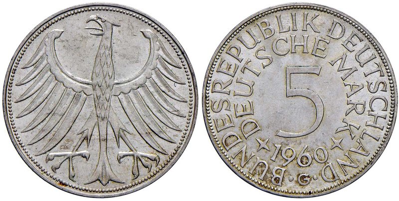 ESTERE - GERMANIA - Repubblica Federale (1949) - 5 Marchi 1960 G Kr. 112.1 AG
F...