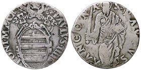 ZECCHE ITALIANE - ANCONA - Paolo IV (1555-1559) - Giulio - Stemma sormontato da chiavi decussate e tiara /R San Paolo stante con libro aperto Munt. 40...