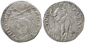 ZECCHE ITALIANE - ANCONA - Gregorio XIII (1572-1585) - Testone - Stemma ovale in cornice lineare /R Figura del Santo con testa a d. CNI 211; Munt. 212...
