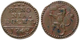 ZECCHE ITALIANE - BOLOGNA - Benedetto XIV (1740-1758) - Quattrino 1743 - Leone a s. /R Scritta CNI 79; Munt. 237l CU
BB+