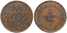 ZECCHE ITALIANE - BOLOGNA - Pio IX (1846-1866) - 5 Baiocchi 1854 A. VIII Pag. 303; Mont. 264 R CU
BB+