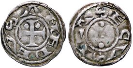 SAVOIA - Amedeo III Conte (1103-1148) - Denaro secusino (Susa) - Croce patente /R Tre bisanti in palo MIR 15 (AG g. 0,85)
BB+