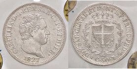 SAVOIA - Carlo Felice (1821-1831) - 50 Centesimi 1827 T Pag. 115; Mont. 113 AG Sigillata
SPL-FDC
